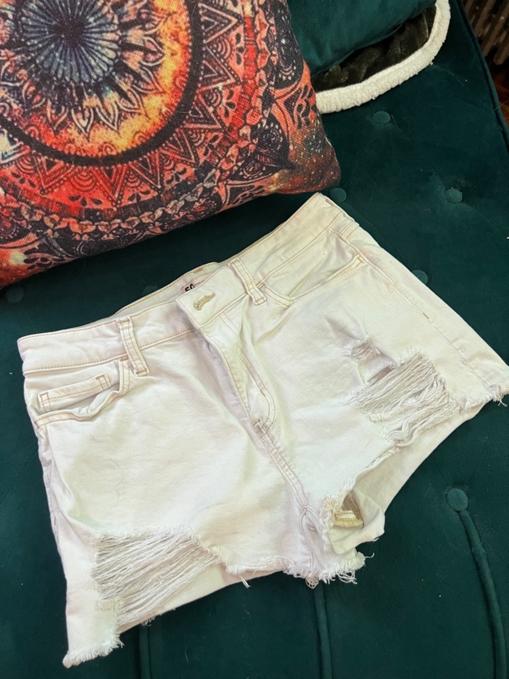 Distressed White Denim Women’s Shorts